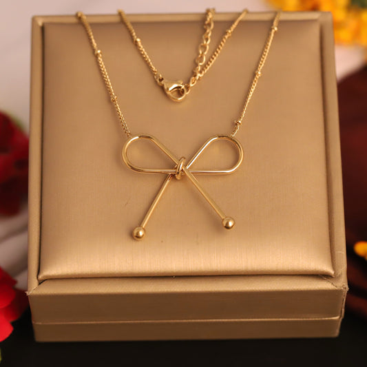 Bow design Chain Gold Plated – Single Layer, Anti-Tarnish, Waterproof, Minimalist Style (GOLD)
