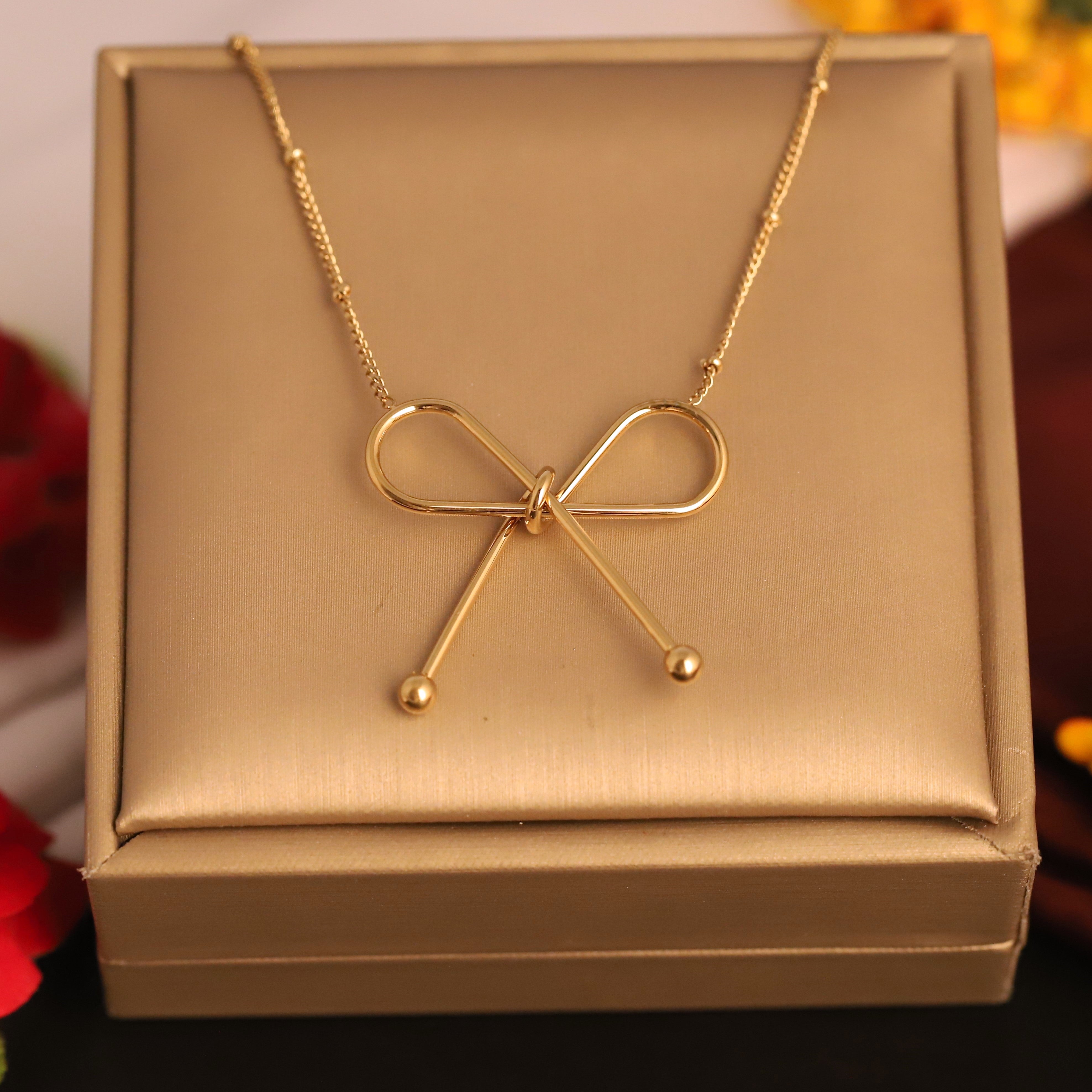 Bow design Chain Gold Plated – Single Layer, Anti-Tarnish, Waterproof, Minimalist Style (GOLD)