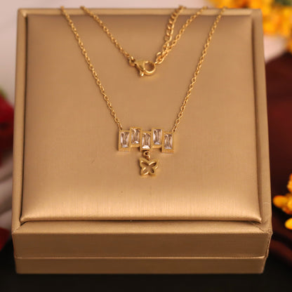 Butterfly White Stones Chain Gold Plated – Single Layer, Anti-Tarnish, Waterproof, Minimalist Style (GOLD)