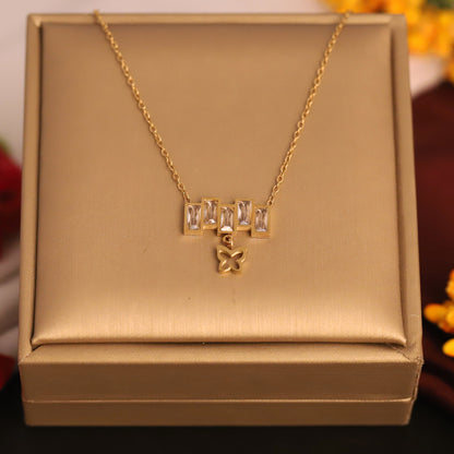 Butterfly White Stones Chain Gold Plated – Single Layer, Anti-Tarnish, Waterproof, Minimalist Style (GOLD)