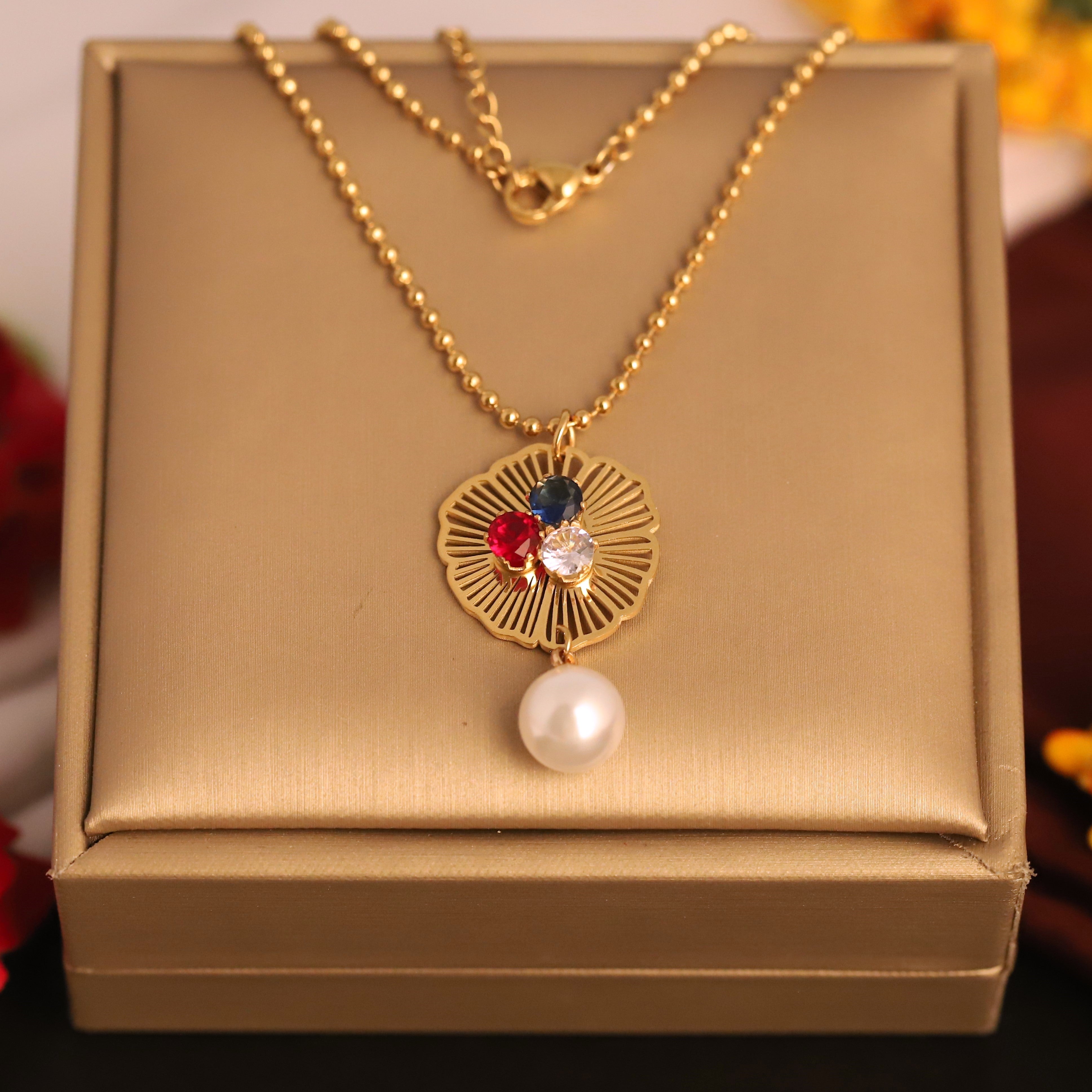 Flower Pearl Charm Chain Gold Plated – Single Layer, Anti-Tarnish, Waterproof, Minimalist Style (GOLD)