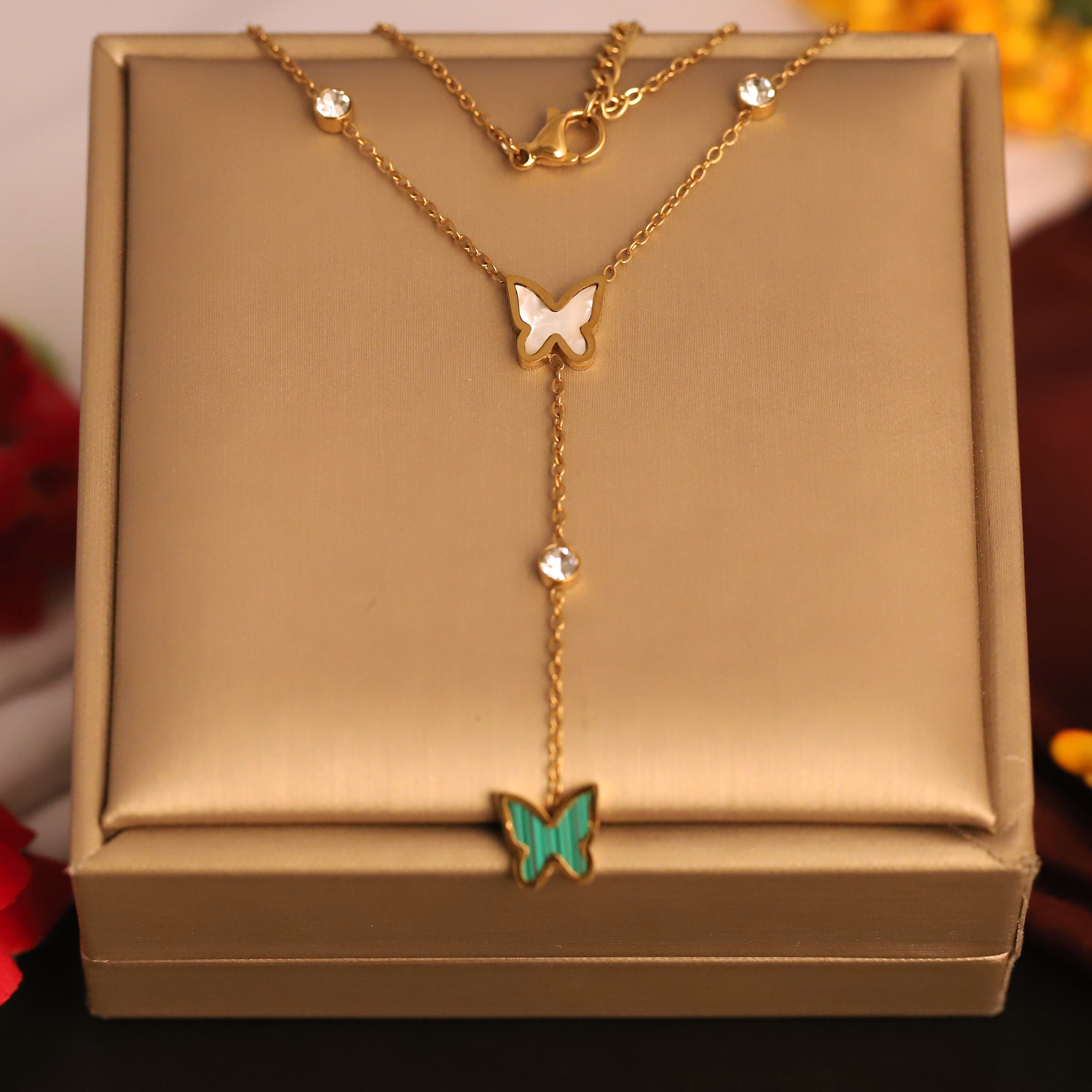 Butterfly Charm Multi Color Chain Gold Plated – Single Layer, Anti-Tarnish, Waterproof, Minimalist Style (GOLD)