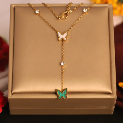 Butterfly Charm Multi Color Chain Gold Plated – Single Layer, Anti-Tarnish, Waterproof, Minimalist Style (GOLD)