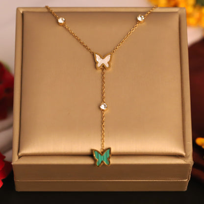 Butterfly Charm Multi Color Chain Gold Plated – Single Layer, Anti-Tarnish, Waterproof, Minimalist Style (GOLD)