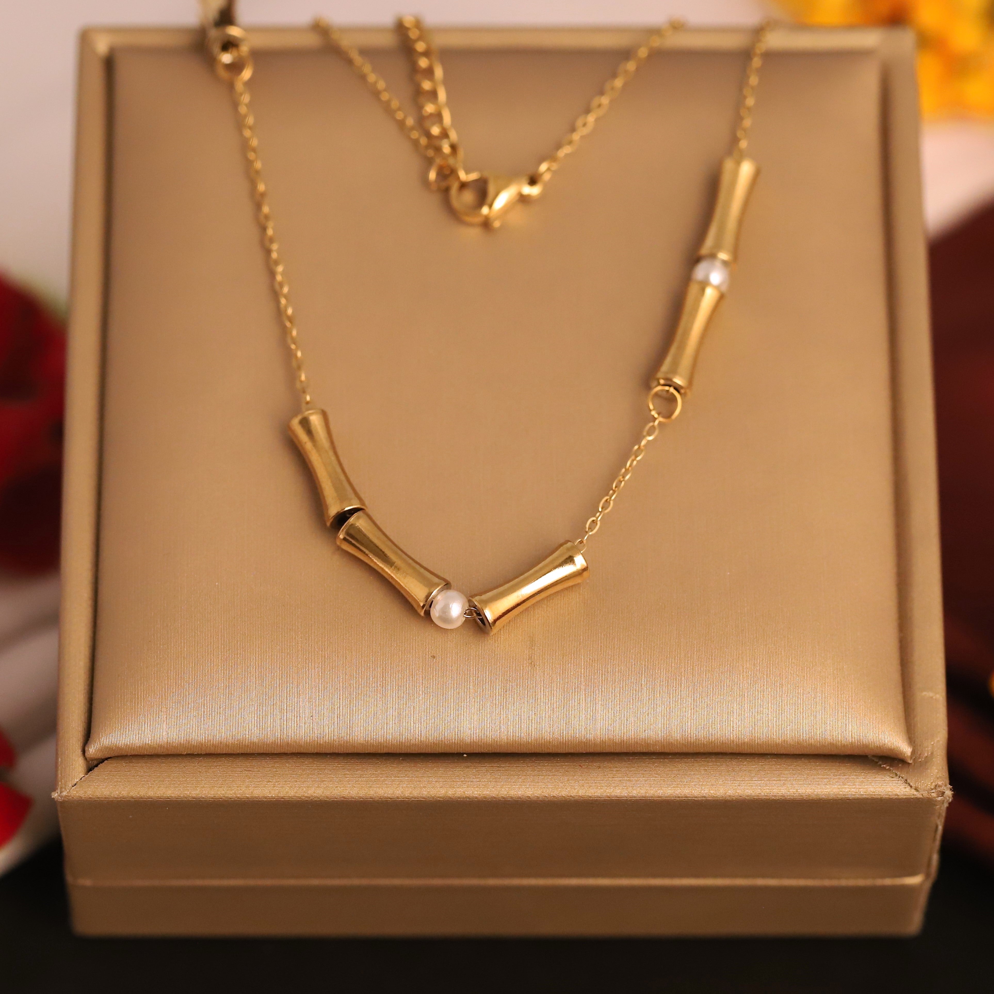 Trendy Charm Pearl Chain Gold Plated – Single Layer, Anti-Tarnish, Waterproof, Minimalist Style (GOLD)