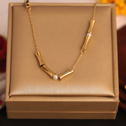 Trendy Charm Pearl Chain Gold Plated – Single Layer, Anti-Tarnish, Waterproof, Minimalist Style (GOLD)