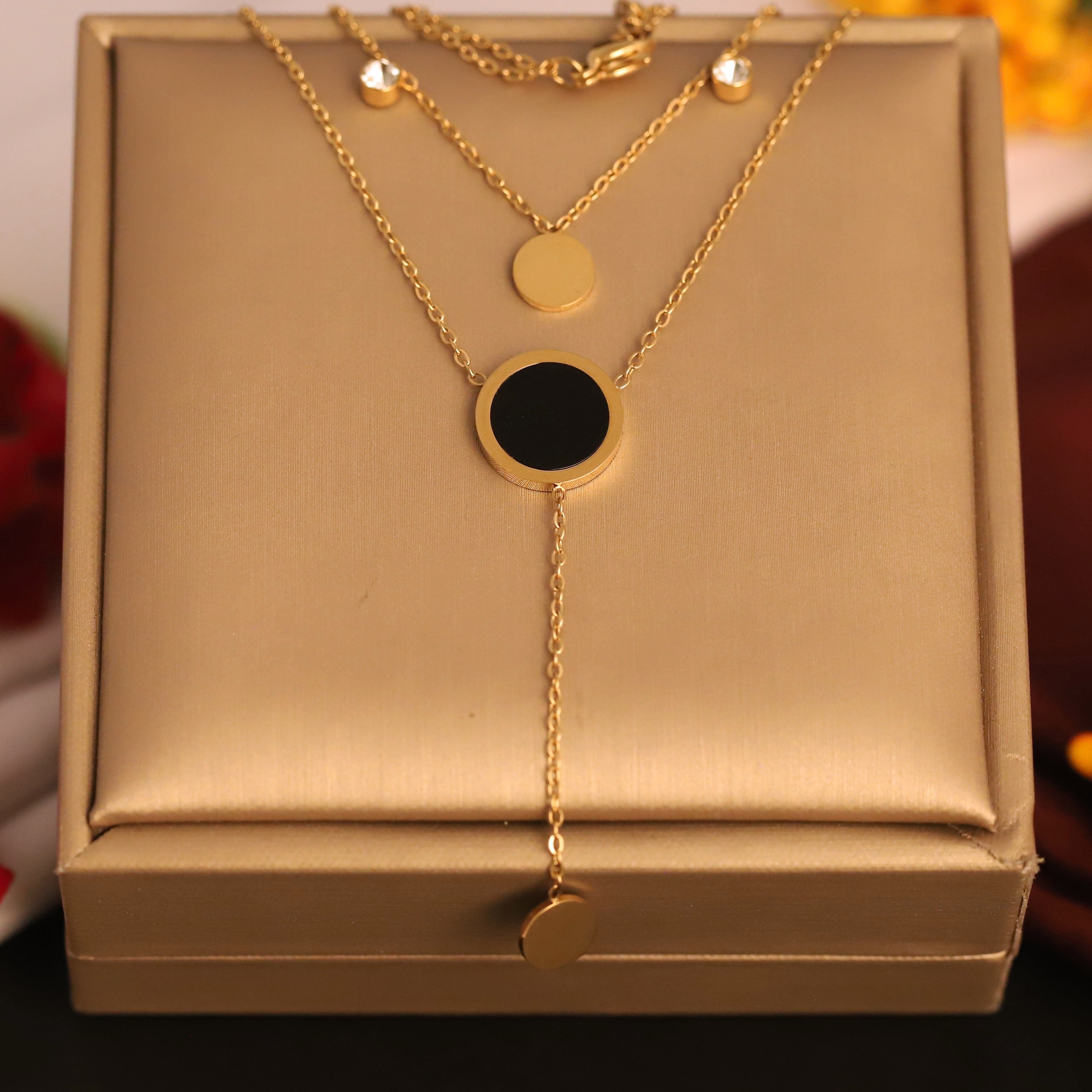 Circle Charms Chain Gold Plated – Double Layer, Anti-Tarnish, Waterproof, Minimalist Style (GOLD)
