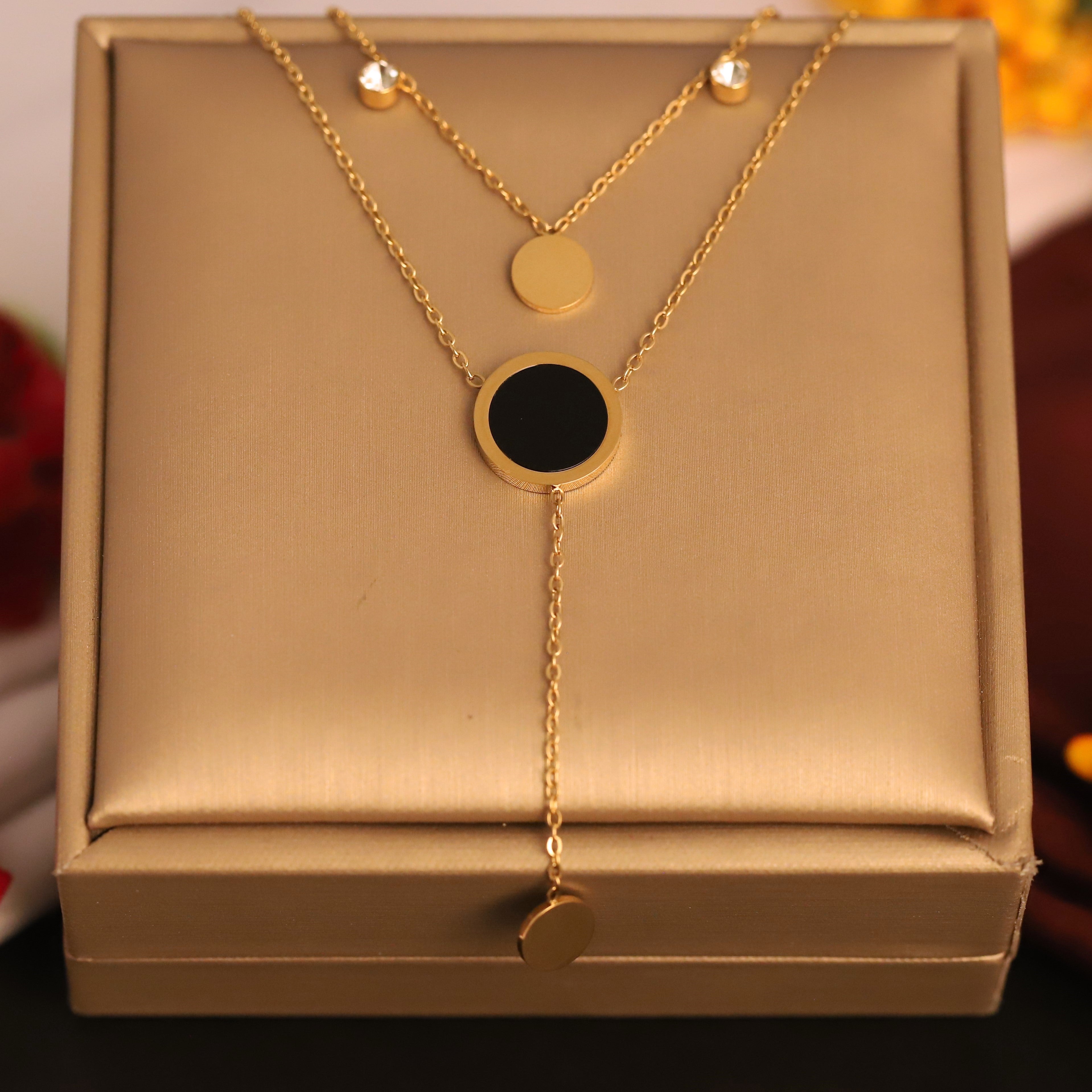 Circle Charms Chain Gold Plated – Double Layer, Anti-Tarnish, Waterproof, Minimalist Style (GOLD)