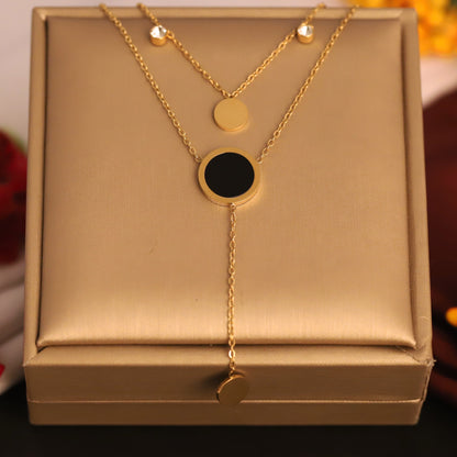 Circle Charms Chain Gold Plated – Double Layer, Anti-Tarnish, Waterproof, Minimalist Style (GOLD)