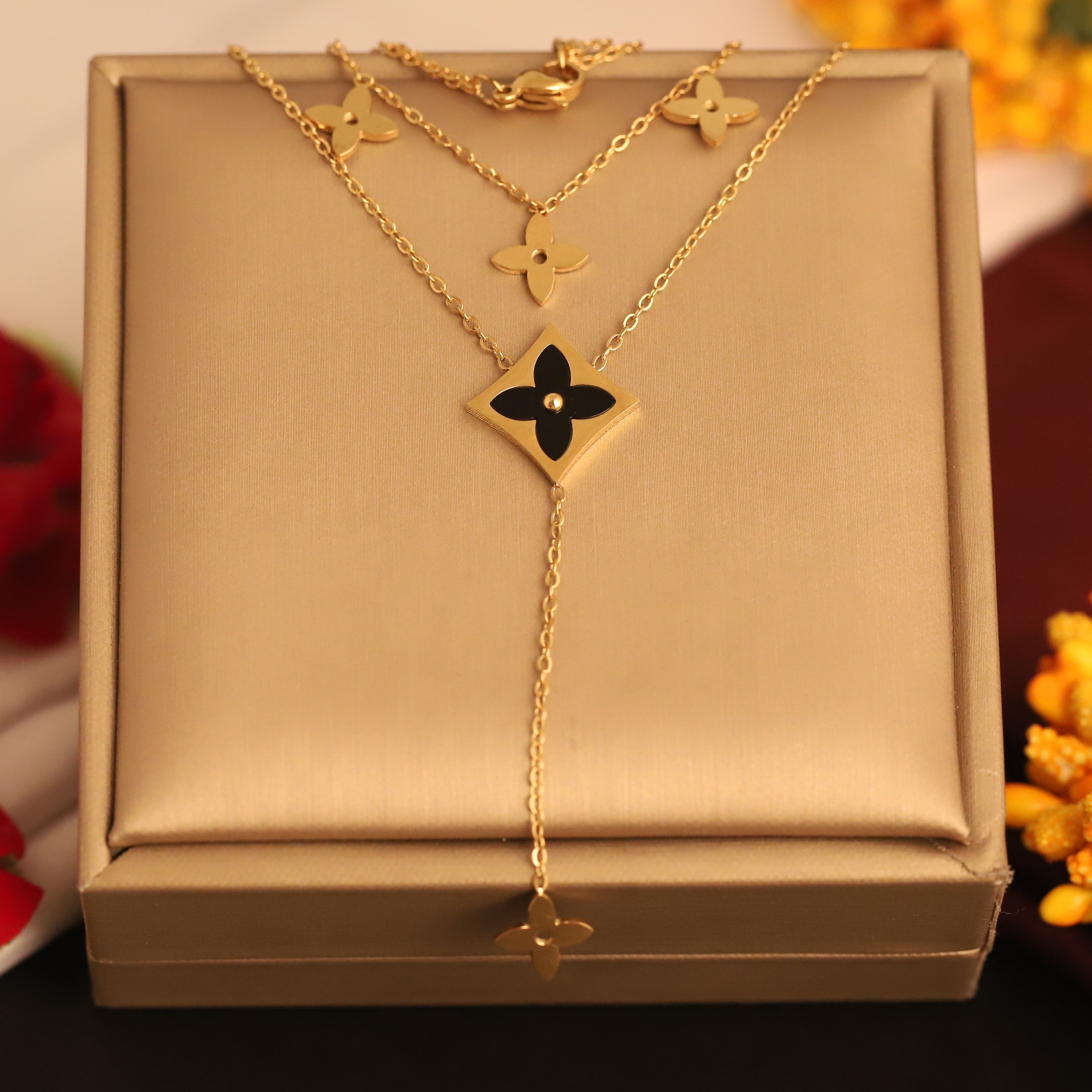 Flower Charms Chain Gold Plated – Double Layer, Anti-Tarnish, Waterproof, Minimalist Style (GOLD)
