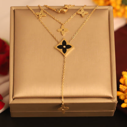 Flower Charms Chain Gold Plated – Double Layer, Anti-Tarnish, Waterproof, Minimalist Style (GOLD)