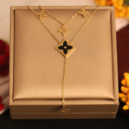 Flower Charms Chain Gold Plated – Double Layer, Anti-Tarnish, Waterproof, Minimalist Style (GOLD)