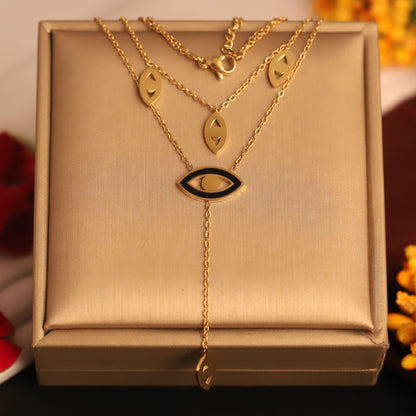 Evil Eye White Stone Chain Gold Plated – Double Layer, Anti-Tarnish, Waterproof, Minimalist Style (GOLD)