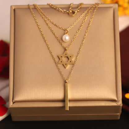 Trendy Charm Stone Chain Gold Plated – Three Layer, Anti-Tarnish, Waterproof, Minimalist Style (GOLD)
