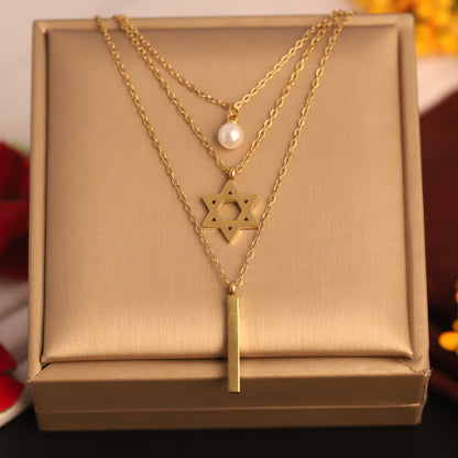 Trendy Charm Stone Chain Gold Plated – Three Layer, Anti-Tarnish, Waterproof, Minimalist Style (GOLD)