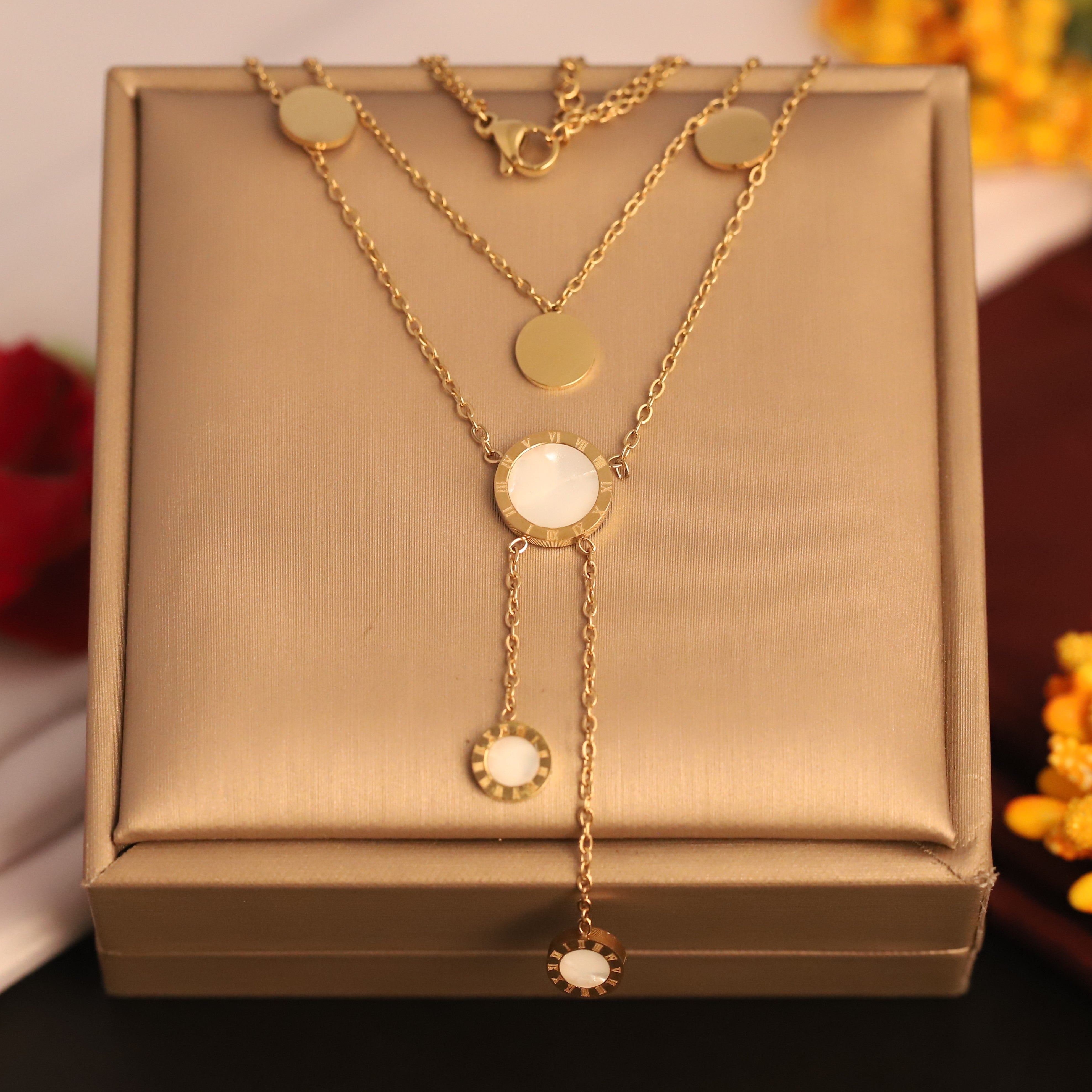 Trendy Pearl Charms Chain Gold Plated – Double Layer, Anti-Tarnish, Waterproof, Minimalist Style (GOLD)