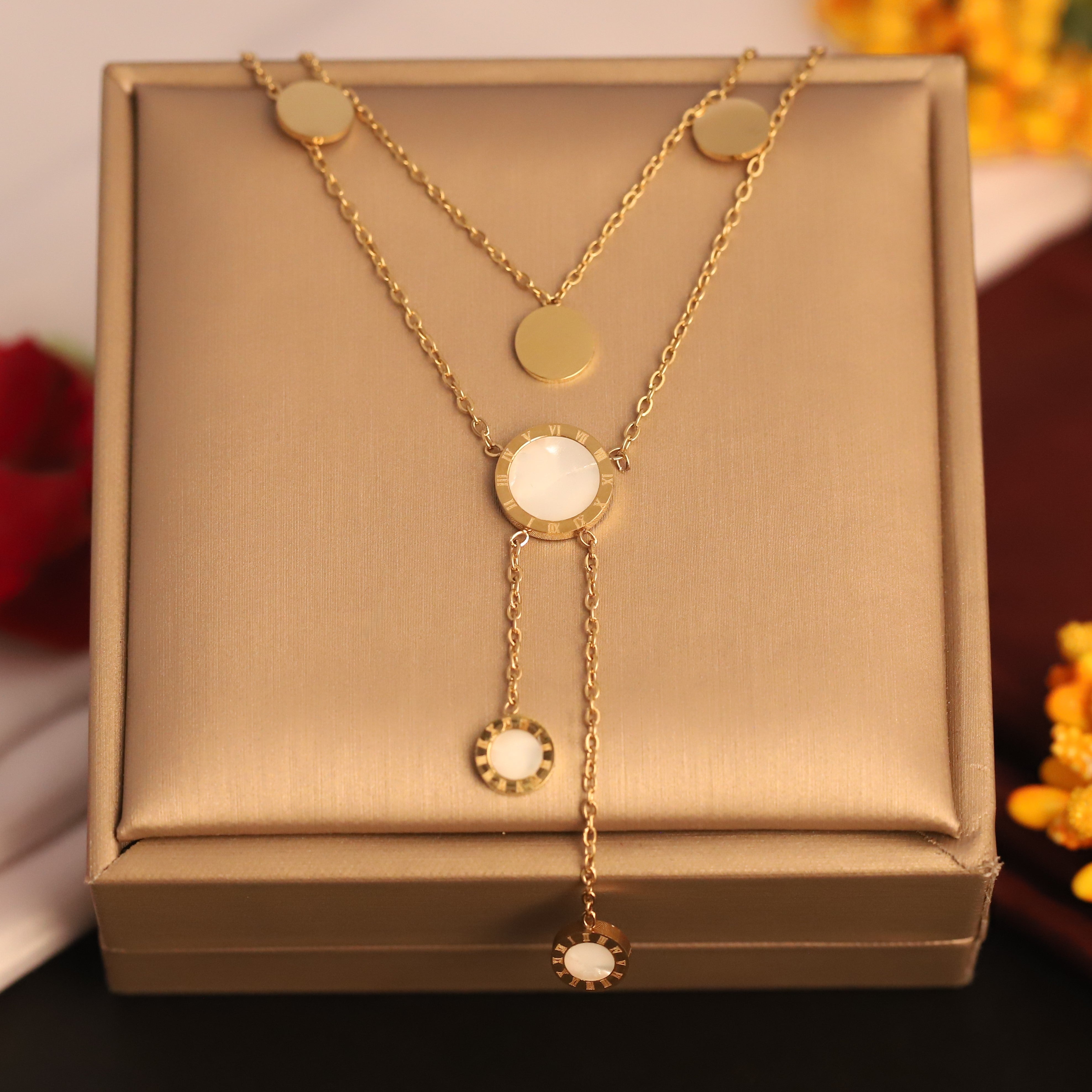 Trendy Pearl Charms Chain Gold Plated – Double Layer, Anti-Tarnish, Waterproof, Minimalist Style (GOLD)