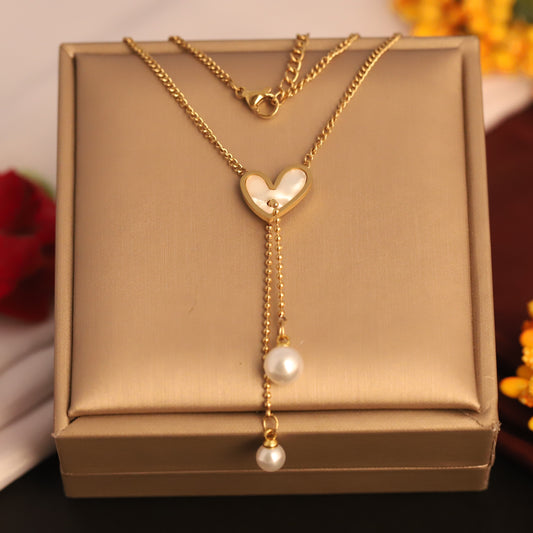 Heart Pearl Charm Chain Gold Plated – Single Layer, Anti-Tarnish, Waterproof, Minimalist Style (GOLD)