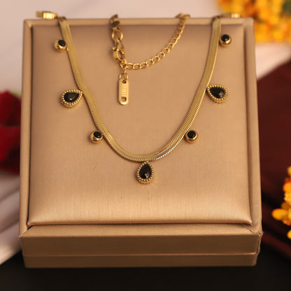 Drops Black Snake Chain Gold Plated – Single Layer, Anti-Tarnish, Waterproof, Minimalist Style (GOLD)