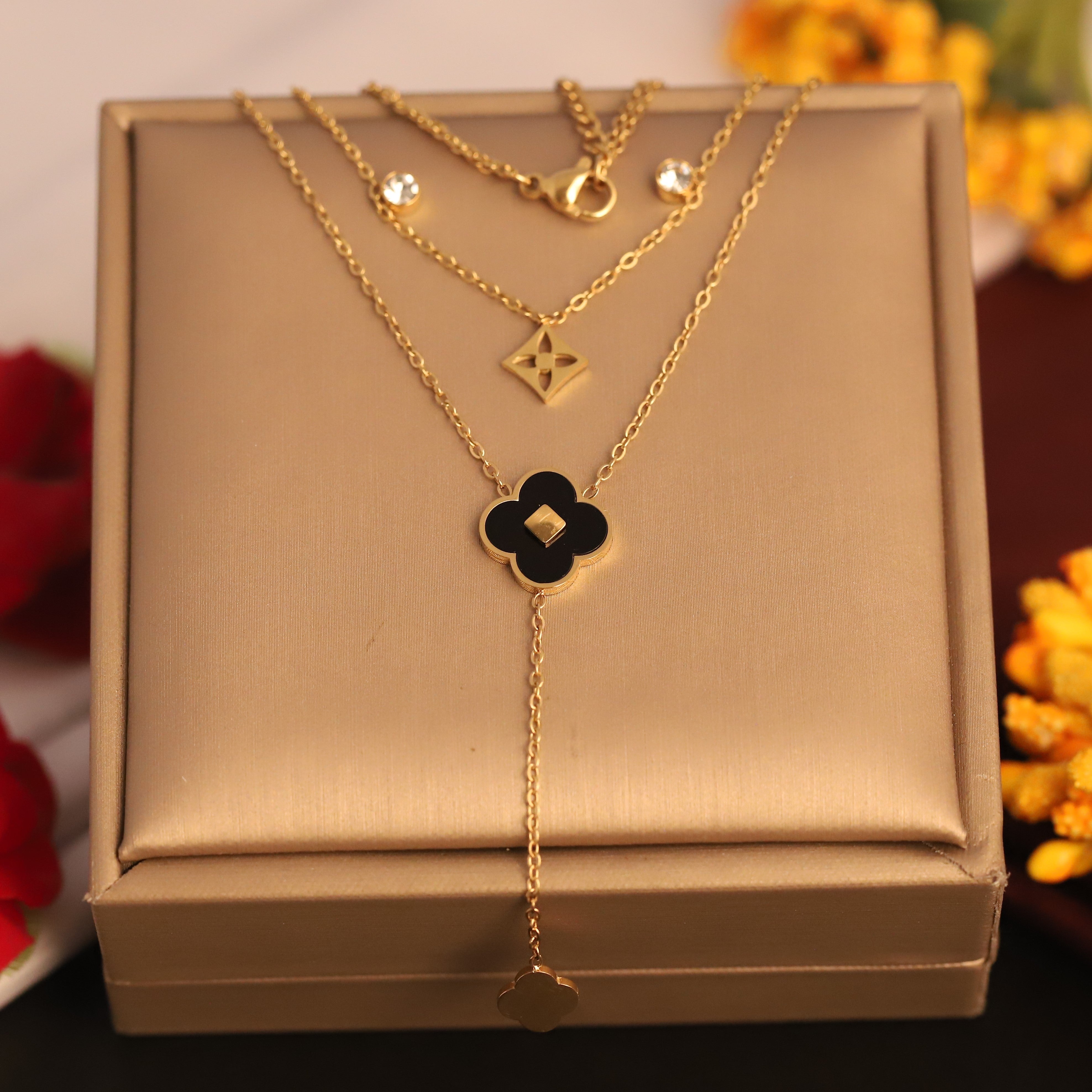 Flower Charms Chain Gold Plated – Double Layer, Anti-Tarnish, Waterproof, Minimalist Style (GOLD)