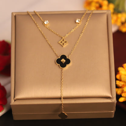 Flower Charms Chain Gold Plated – Double Layer, Anti-Tarnish, Waterproof, Minimalist Style (GOLD)