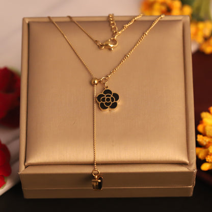 Rose Charm Black Chain Gold Plated – Single Layer, Anti-Tarnish, Waterproof, Minimalist Style (GOLD)