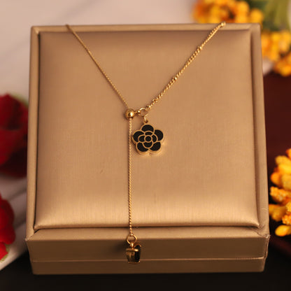 Rose Charm Black Chain Gold Plated – Single Layer, Anti-Tarnish, Waterproof, Minimalist Style (GOLD)