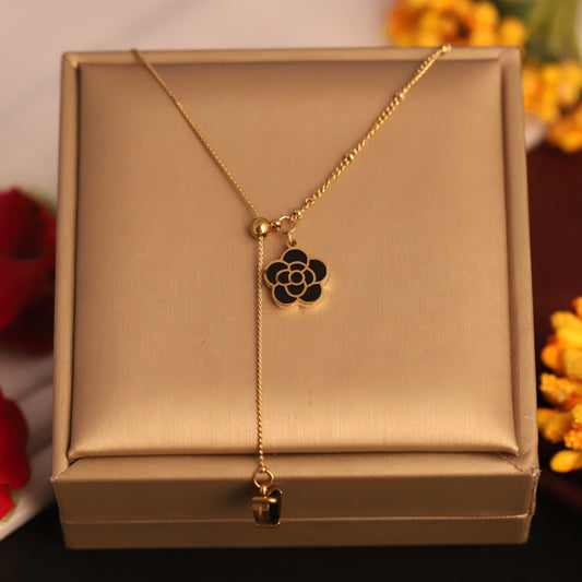 Rose Charm Black Chain Gold Plated – Single Layer, Anti-Tarnish, Waterproof, Minimalist Style (GOLD)