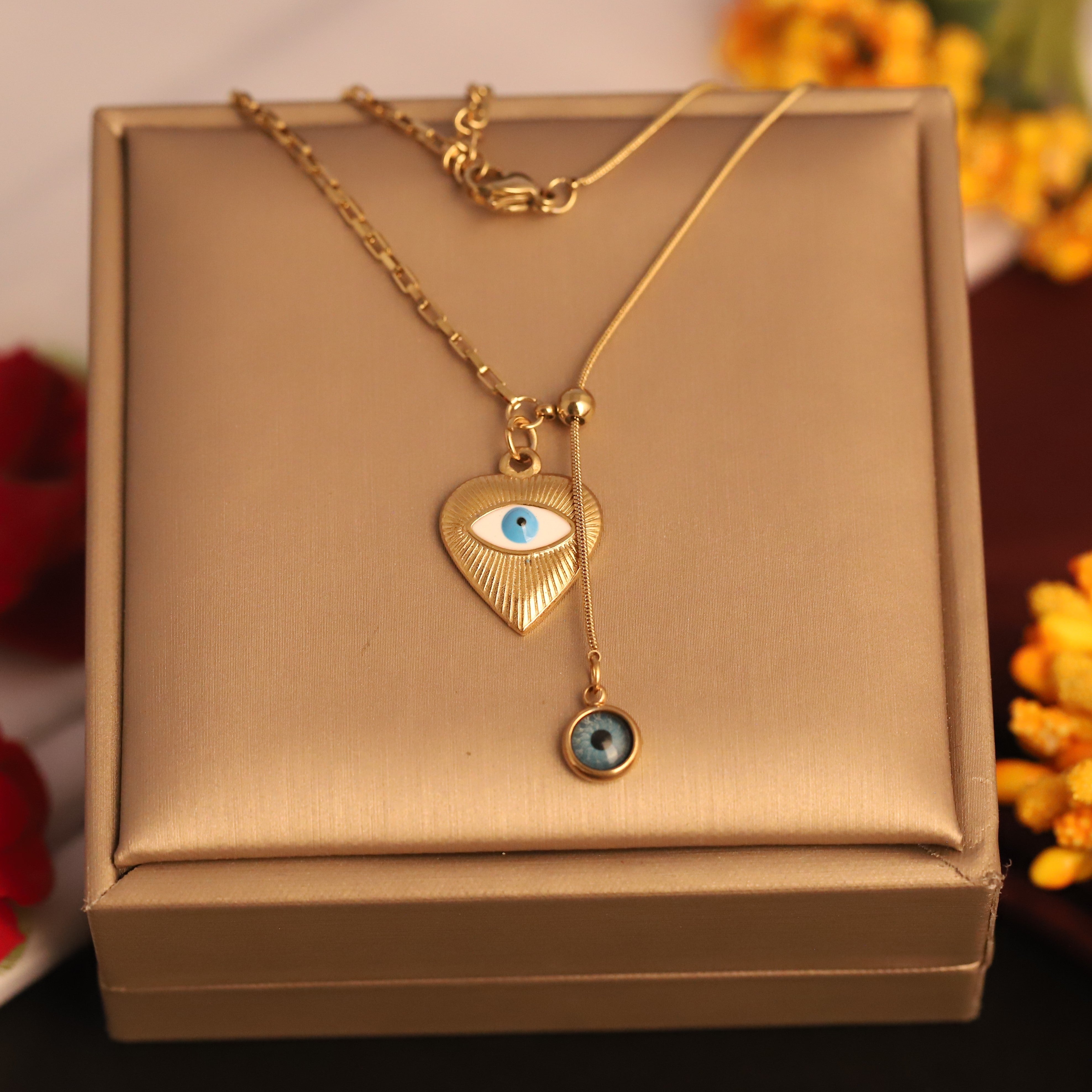 Heart Evil Eye Charm Gold Plated – Single Layer, Anti-Tarnish, Waterproof, Minimalist Style (GOLD)