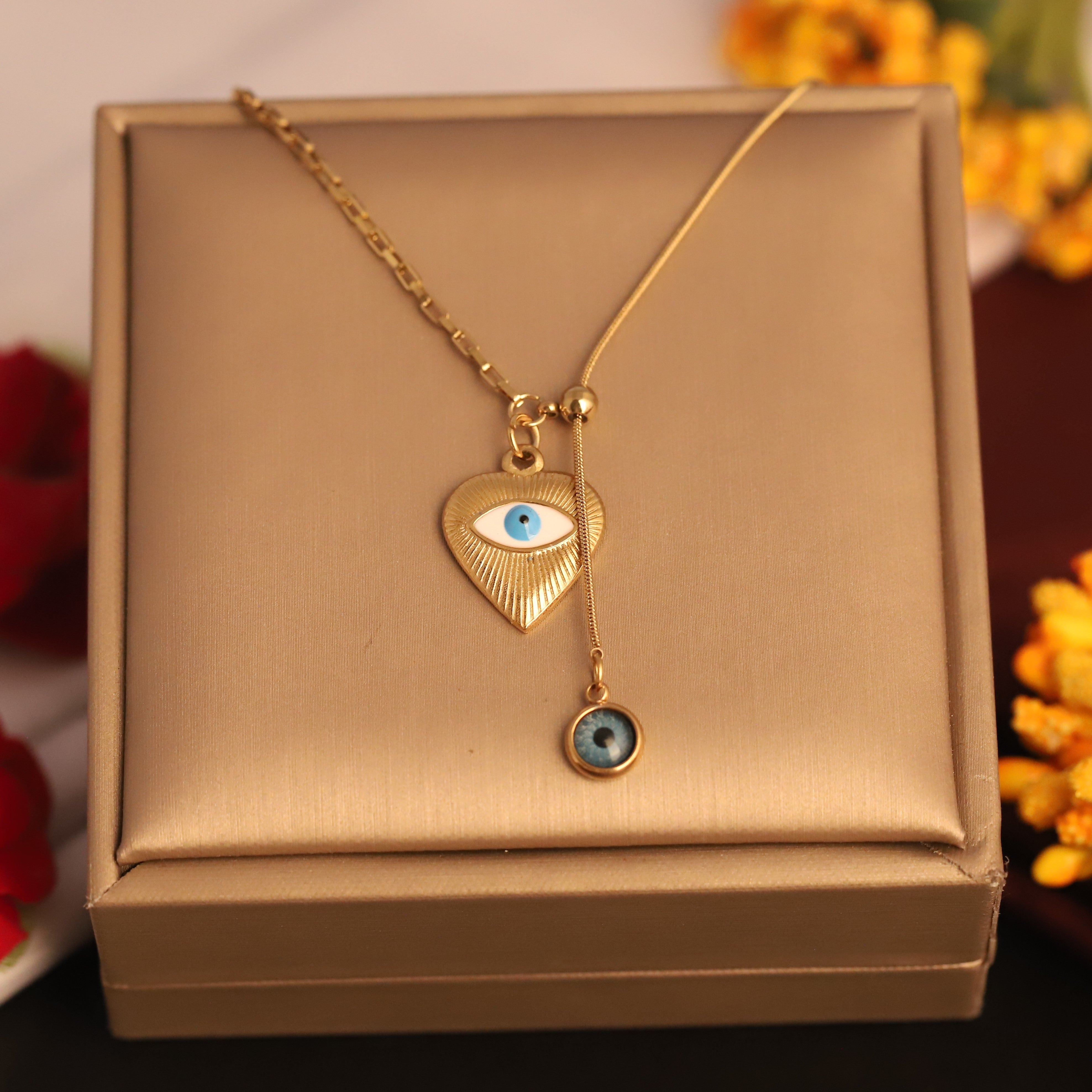 Heart Evil Eye Charm Gold Plated – Single Layer, Anti-Tarnish, Waterproof, Minimalist Style (GOLD)