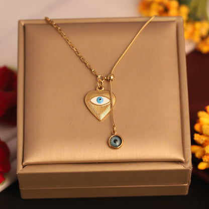Heart Evil Eye Charm Gold Plated – Single Layer, Anti-Tarnish, Waterproof, Minimalist Style (GOLD)