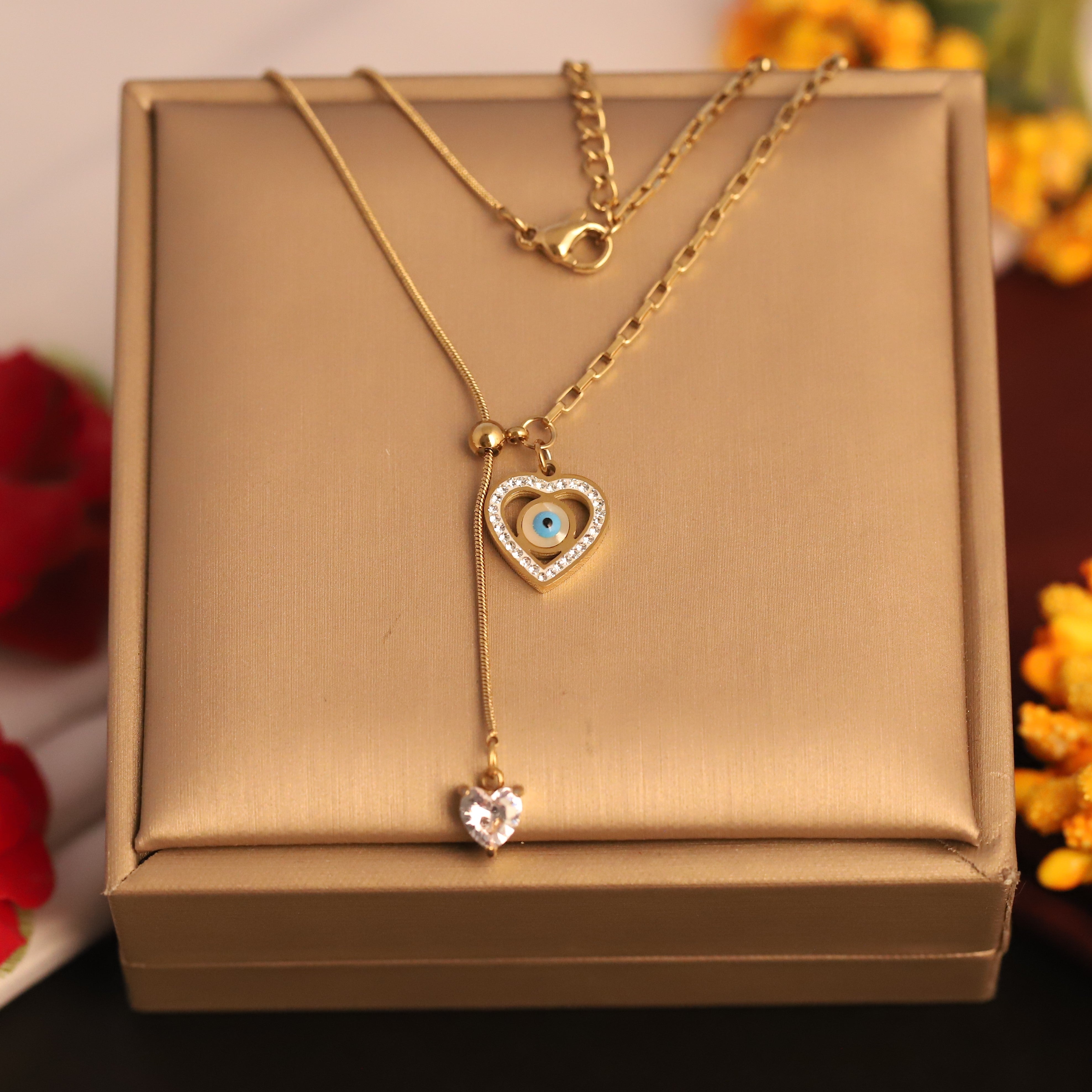 Heart Evil Eye Charm Gold Plated – Single Layer, Anti-Tarnish, Waterproof, Minimalist Style (GOLD)
