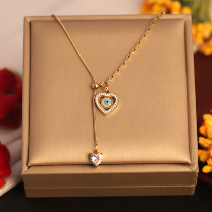 Heart Evil Eye Charm Gold Plated – Single Layer, Anti-Tarnish, Waterproof, Minimalist Style (GOLD)