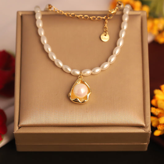 Pearl Charm Chain Gold Plated – Single Layer, Anti-Tarnish, Waterproof, Minimalist Style (GOLD)
