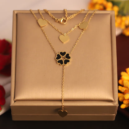 Flower Charms Chain Gold Plated – Double Layer, Anti-Tarnish, Waterproof, Minimalist Style (GOLD)