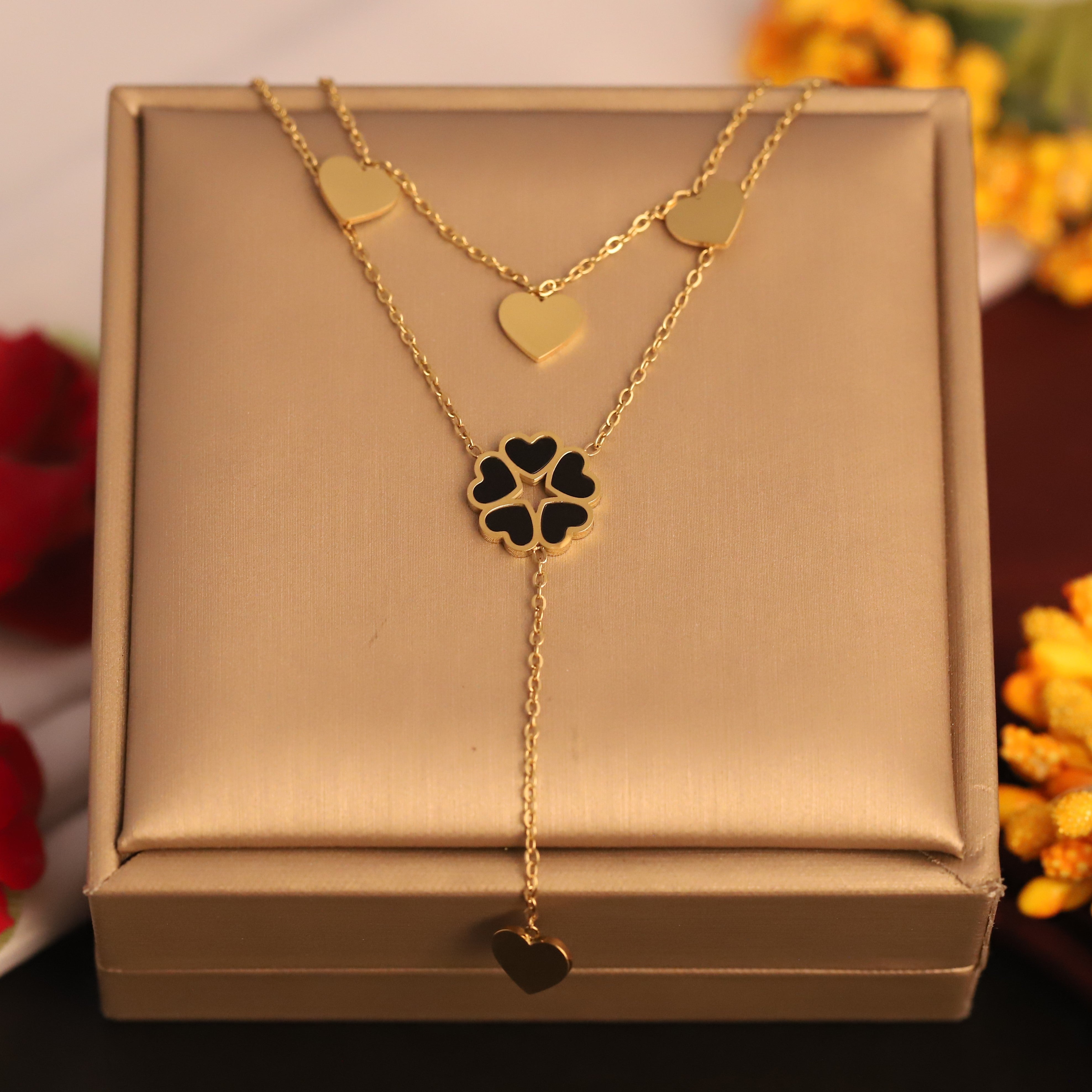 Flower Charms Chain Gold Plated – Double Layer, Anti-Tarnish, Waterproof, Minimalist Style (GOLD)