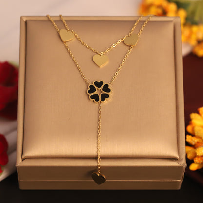 Flower Charms Chain Gold Plated – Double Layer, Anti-Tarnish, Waterproof, Minimalist Style (GOLD)