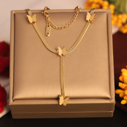 Butterfly Charms Snake Chain Gold Plated – Single Layer, Anti-Tarnish, Waterproof, Minimalist Style (GOLD)