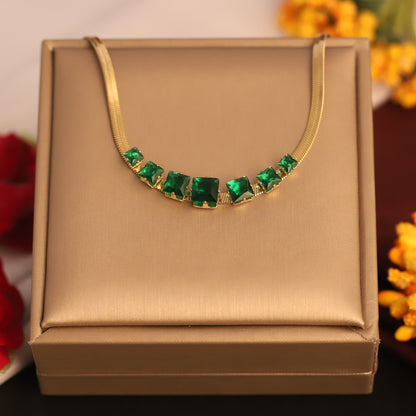 Green Stone Charm Gold Plated – Single Layer, Anti-Tarnish, Waterproof, Minimalist Style (GOLD)