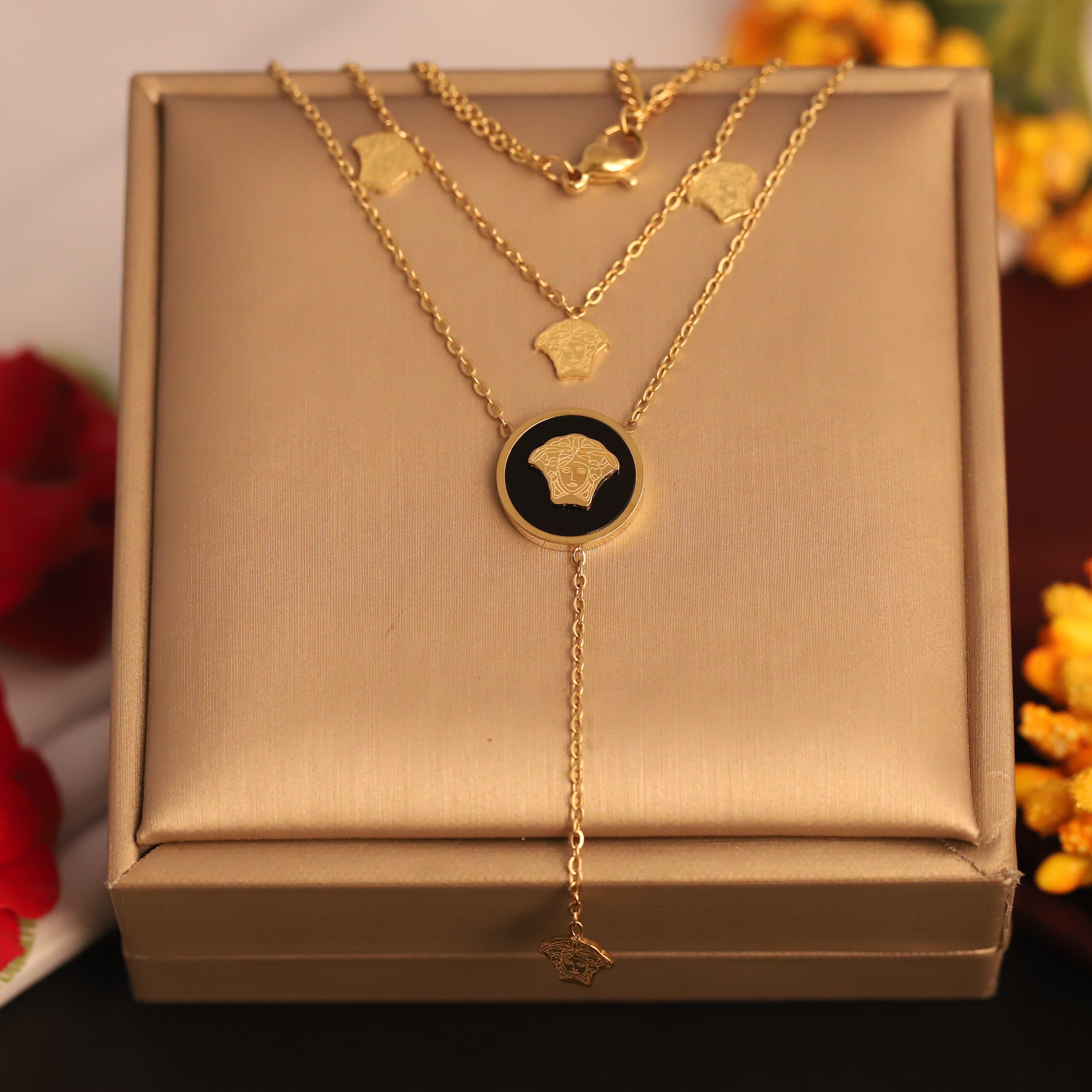 Lion Charms Chain Gold Plated – Double Layer, Anti-Tarnish, Waterproof, Minimalist Style (GOLD)