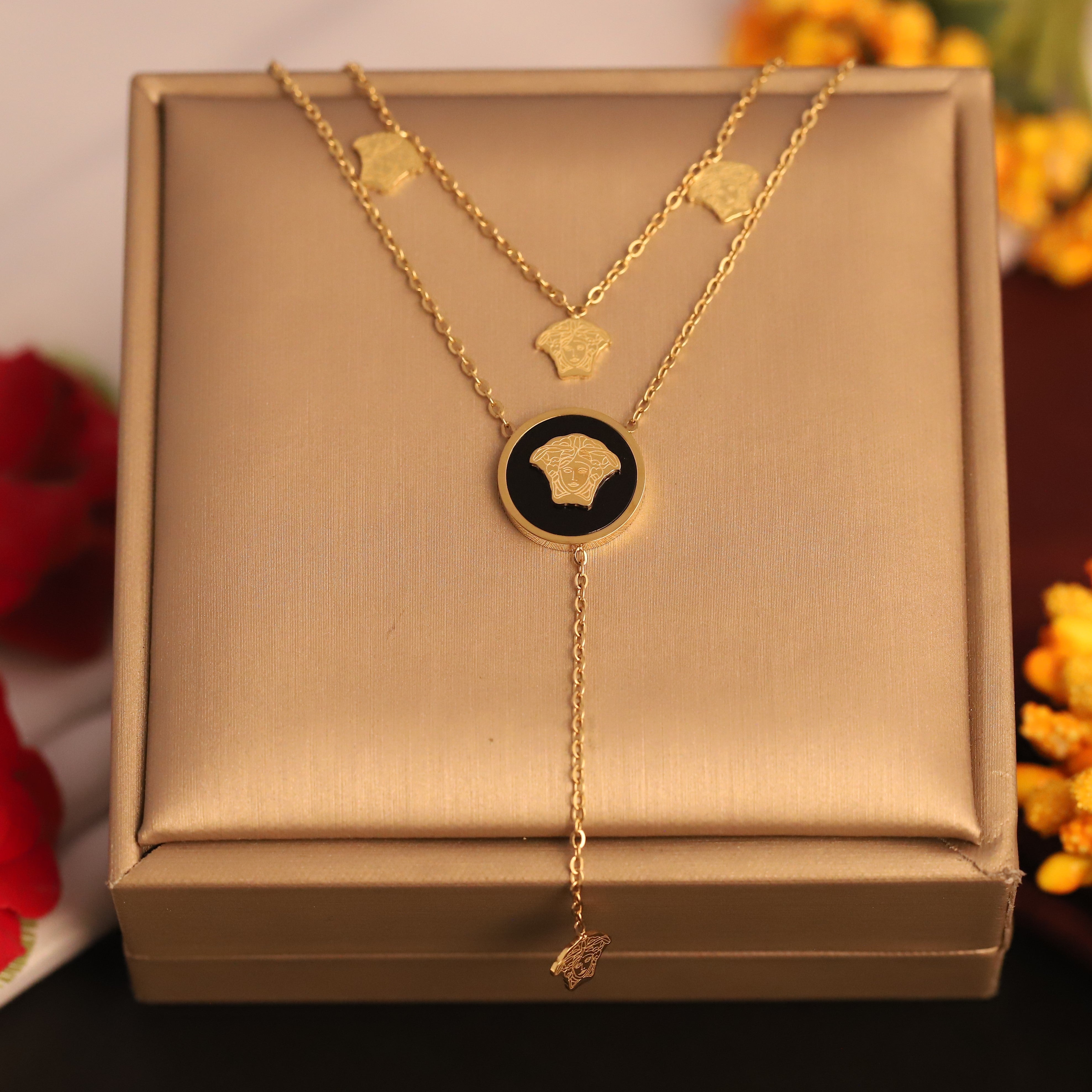 Lion Charms Chain Gold Plated – Double Layer, Anti-Tarnish, Waterproof, Minimalist Style (GOLD)