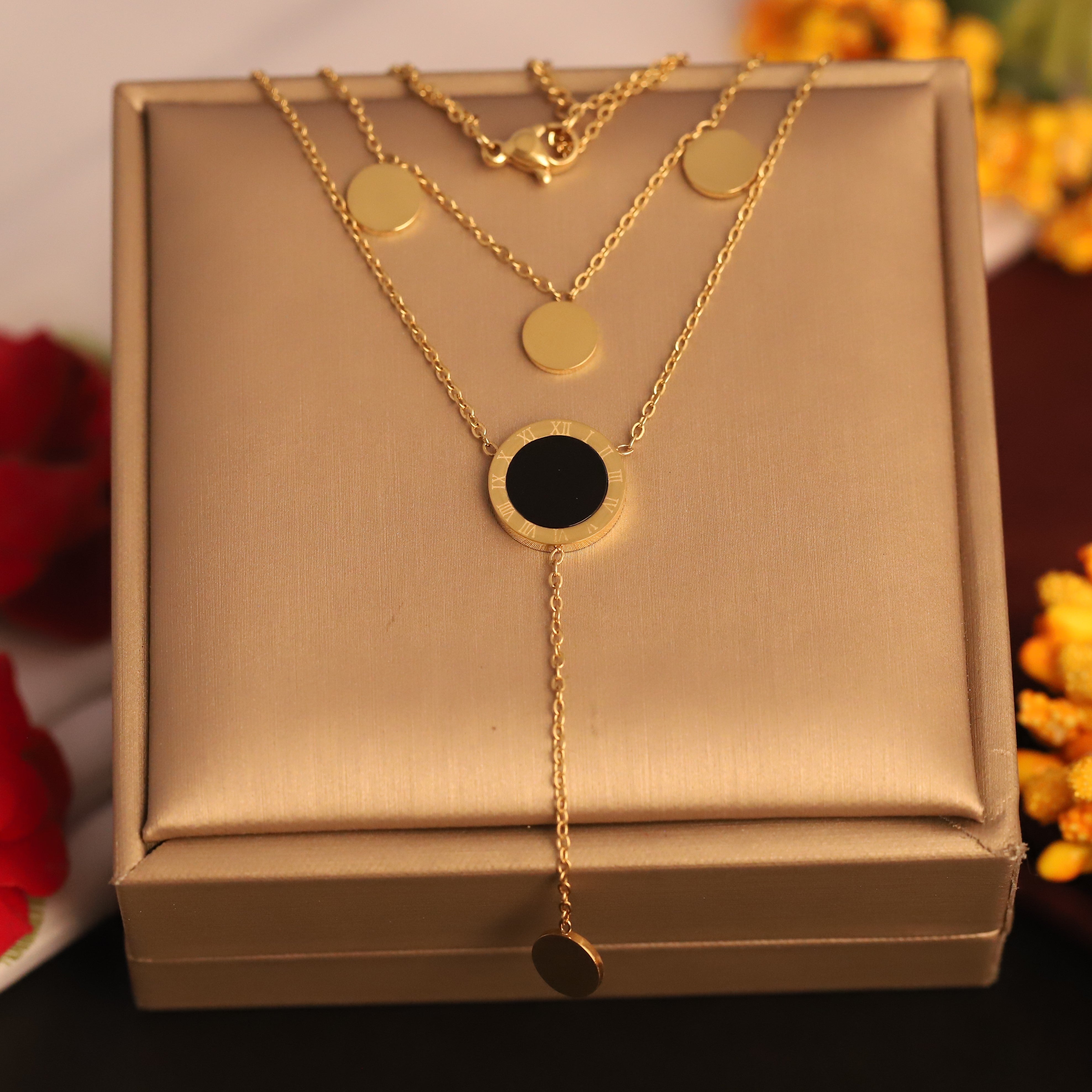 Circle Charms Chain Gold Plated – Double Layer, Anti-Tarnish, Waterproof, Minimalist Style (GOLD)