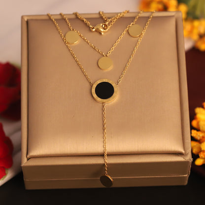 Circle Charms Chain Gold Plated – Double Layer, Anti-Tarnish, Waterproof, Minimalist Style (GOLD)