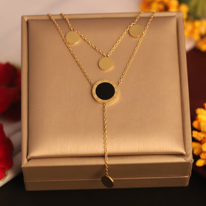 Circle Charms Chain Gold Plated – Double Layer, Anti-Tarnish, Waterproof, Minimalist Style (GOLD)