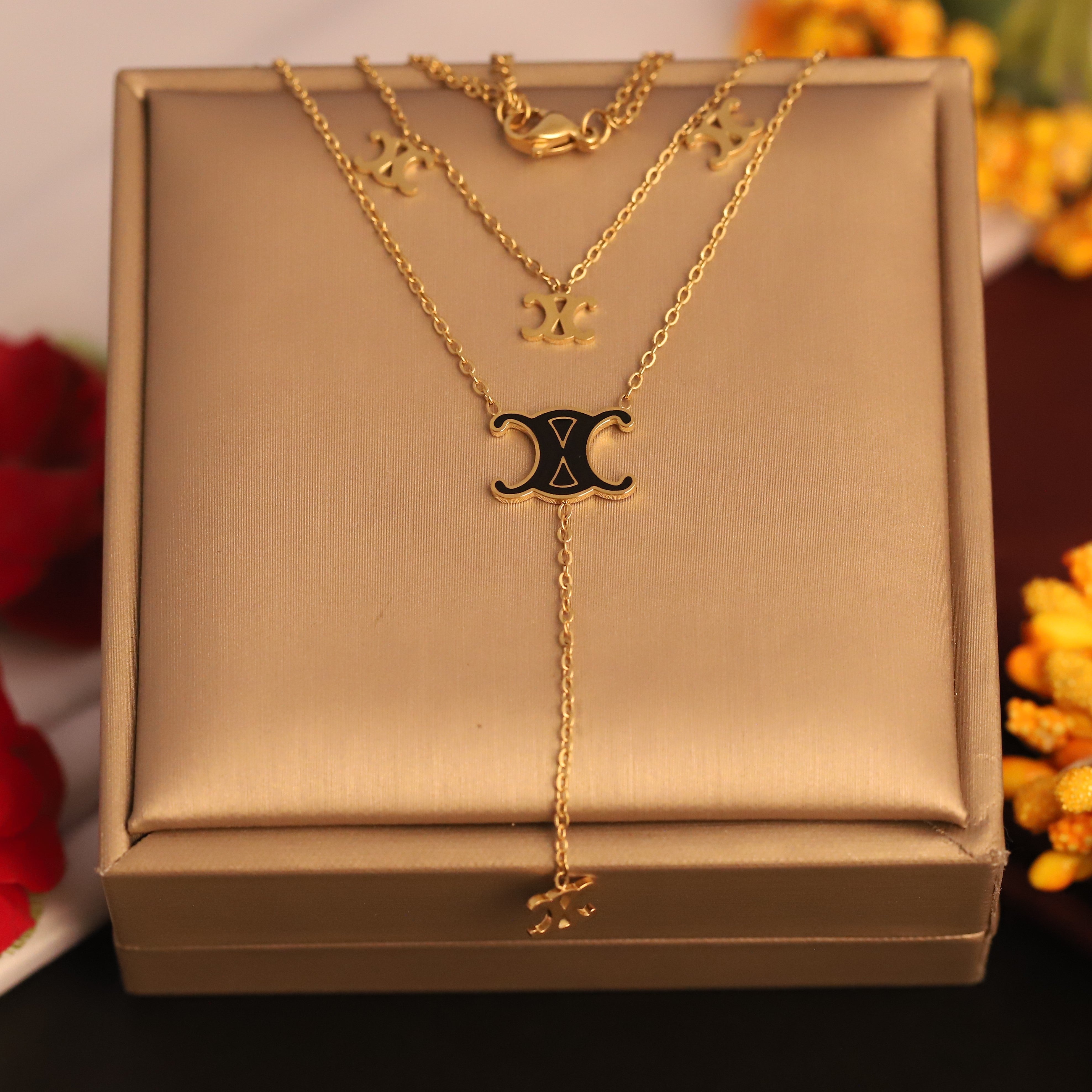 Trendy Charms Chain Gold Plated – Double Layer, Anti-Tarnish, Waterproof, Minimalist Style (GOLD)