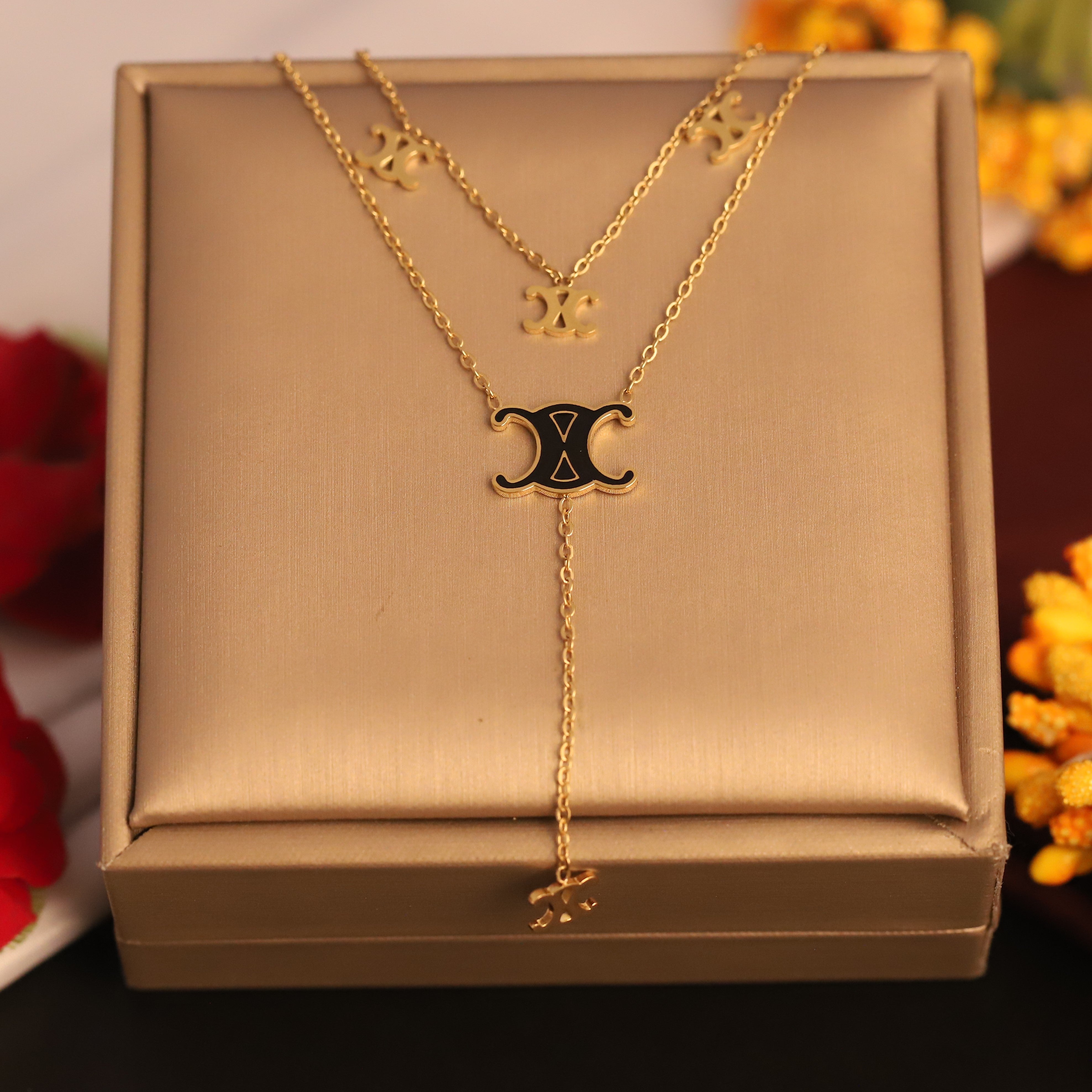 Trendy Charms Chain Gold Plated – Double Layer, Anti-Tarnish, Waterproof, Minimalist Style (GOLD)