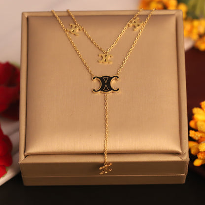 Trendy Charms Chain Gold Plated – Double Layer, Anti-Tarnish, Waterproof, Minimalist Style (GOLD)
