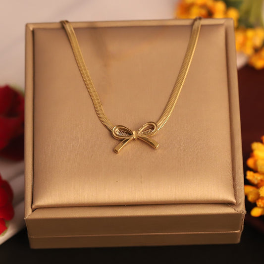 Bow Design Snake Chain Gold Plated – Single Layer, Anti-Tarnish, Waterproof, Minimalist Style (GOLD)
