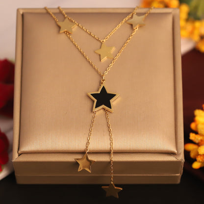 Star Charms Chain Gold Plated – Double Layer, Anti-Tarnish, Waterproof, Minimalist Style (GOLD)