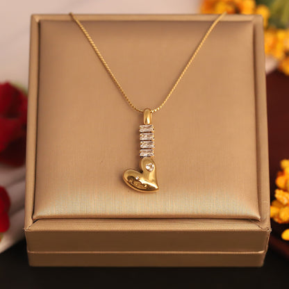 Heart White Stones Chain Gold Plated – Single Layer, Anti-Tarnish, Waterproof, Minimalist Style (GOLD)